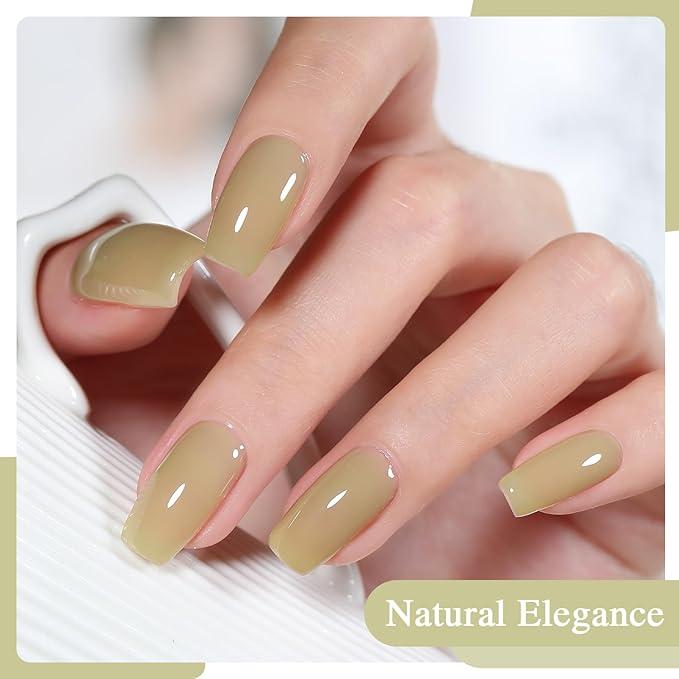 Jelly Grass Green Gel Nail Polish, 15ml Sheer Translucent Soak Off Gel Polish, UV Light Cure for Nail Art DIY