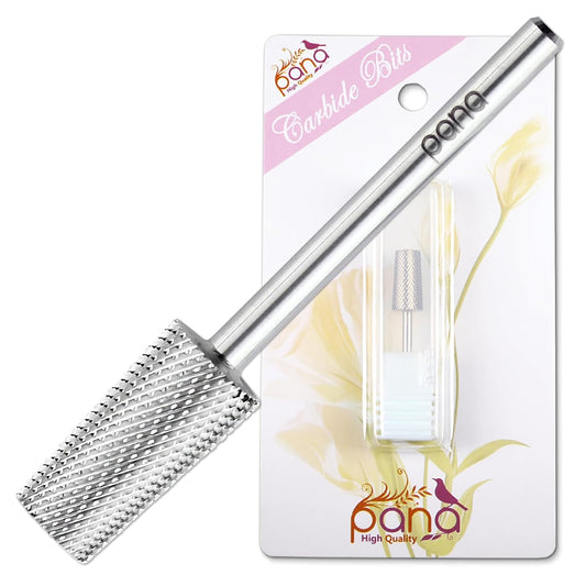 PANA Tapered Barrel Carbide 3/32" Shank Size - (Silver, Extra Fine Grit) - Fast remove Acrylic or Hard Gel Nail Drill Bit for Manicure Pedicure Salon Professional or Beginner