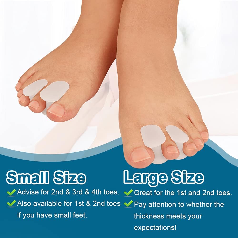 Povihome 16 Pack Toe Spacers Separators(1/2''+3/10''Thick), Bunion Corrector Gel Orthotics for Bunion, Overlapping Toes -(4 Pack of Large Size+12 Pack of Small)