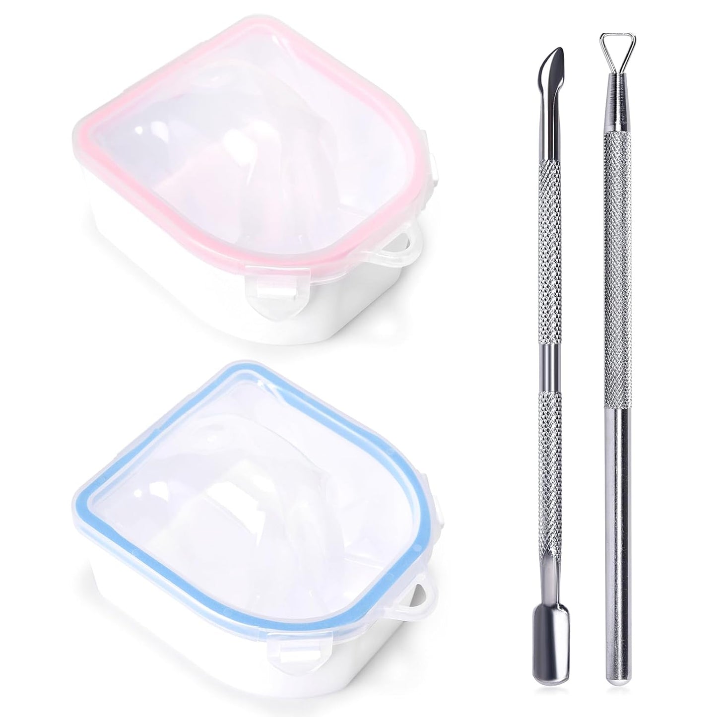 2 PCS Nail Soaking Bowl Nail Soak Off Bowl Acrylic Nail Remover Tool Acetone Nail Polish Remover Bowl Nail Soaker Tray Manicure Tool (4, blue pink)