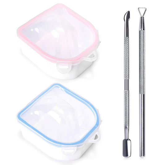2 PCS Nail Soaking Bowl Nail Soak Off Bowl Acrylic Nail Remover Tool Acetone Nail Polish Remover Bowl Nail Soaker Tray Manicure Tool (4, blue pink)