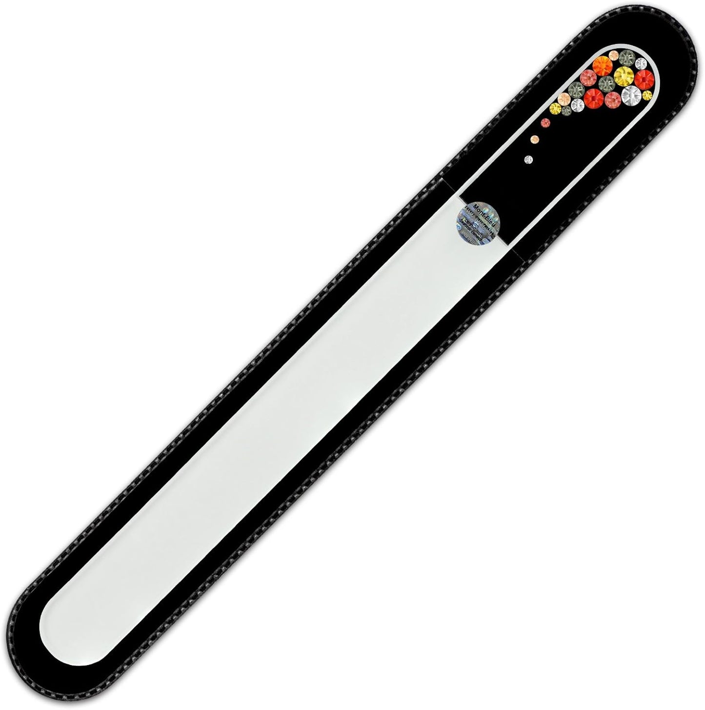 Large Size Glass Nail File Hand Decorated with Swarovski Elements, in Black Velvet Sleeve, Genuine Czech Tempered Glass, Hand-Made Crystal Nail File