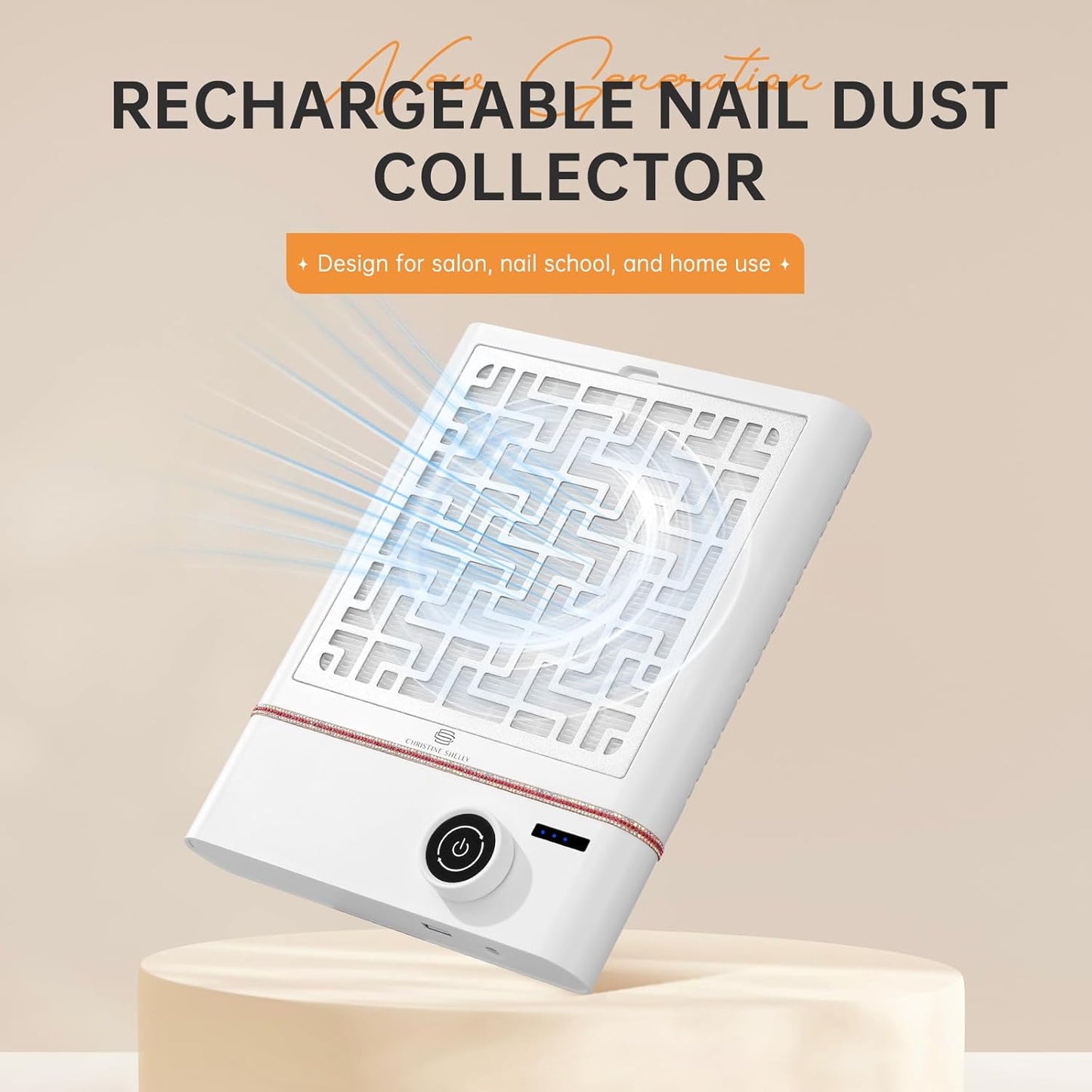 Nail Dust Collector, Bling Diamond Cordless Rechargeable 5000RPM Vacuum Nail Tech Fan Extractor, 12000mAh Professional Nail Duster Suction, Low Noise, Salon&Home