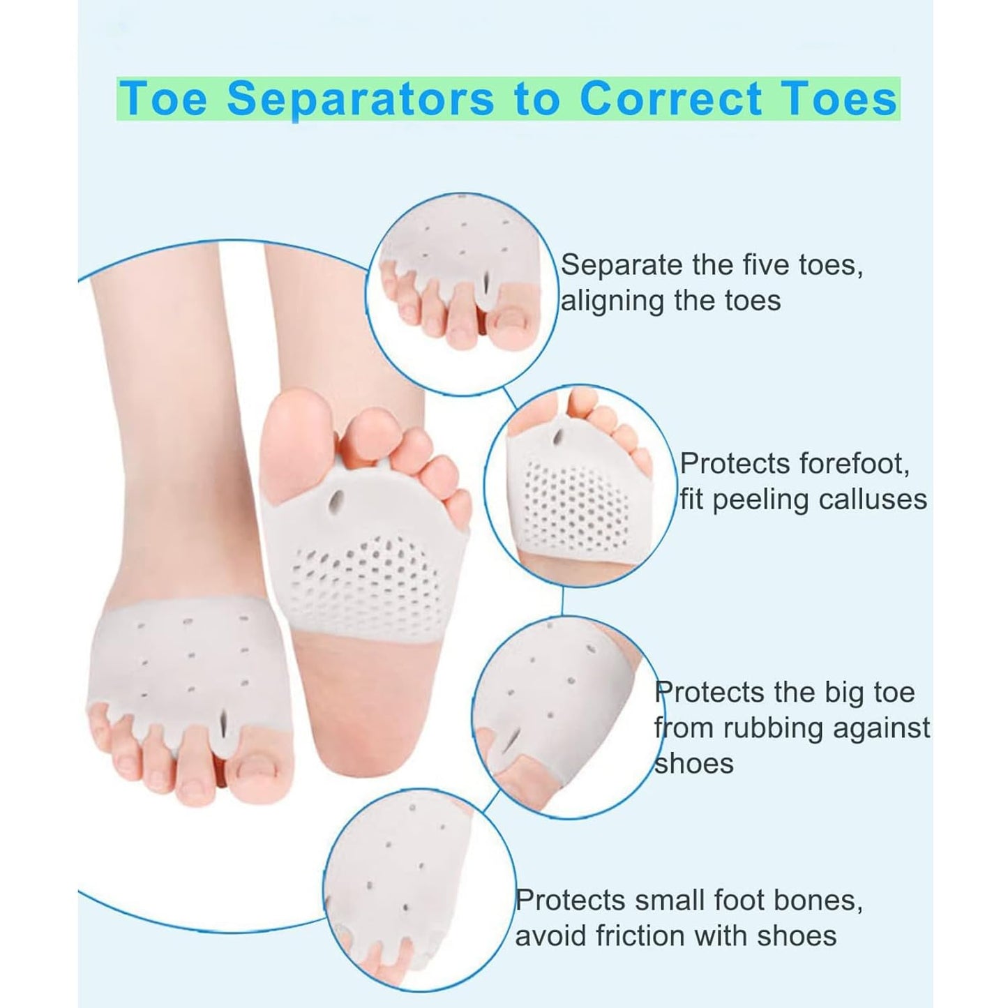 6 Pairs Silicone Toe Separators, Bunion Corrector Cushion, Metatarsal Pads, Ball of Foot Cushions, Breathable Soft Gel Foot Cushions for Men Women Straighten Overlapping Toes, Realign Crooked Toes