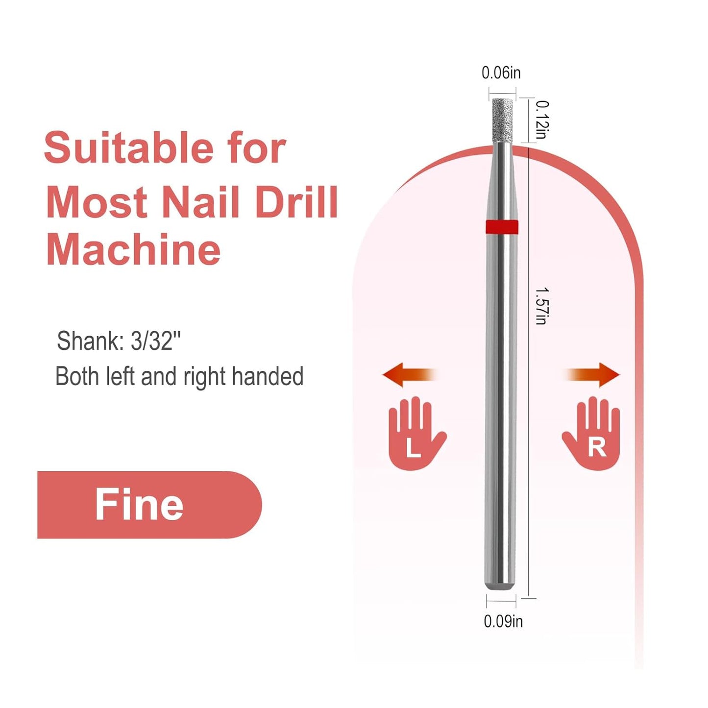 Small Cuticle Nail Drill Bit, Safety Carbide Diamond Cuticle Remover Drill Bit Under Nail Cleaner Dead Skin Nail Prepare 3/32" For Electric Nail File Manicure Pedicure Polishing (Fine)
