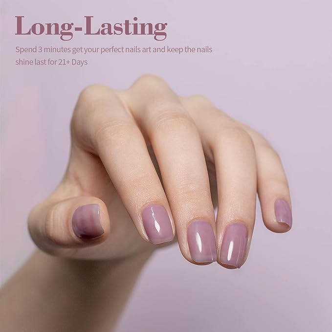 RARJSM Sheer Purple Gel Nail Polish Translucent Clear Gel Polish French Manicure Milky Natural Transparent Gel Polish Grey Purple LED UV Curing Requires Single Bottle 15ml for Home Salon Nail Art DIY