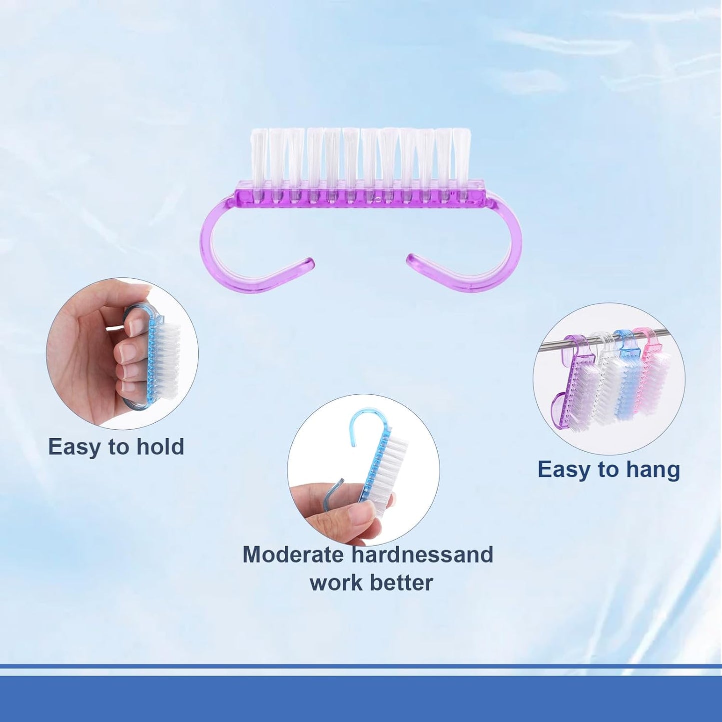 20Pcs Handle Grip Nail Brush, Nylon Nail Cleaning Brush Hand Fingernail Brush Cleaner Scrubbing Kit Pedicure for Toes and Nails Men Women