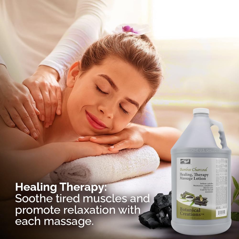 PRO NAIL - Healing Therapy Massage Lotion - Professional Pedicure, Body and Hot Oil Manicure, Infused with Natural Oils, Vitamins, Panthenol and Amino Acids (Bamboo Charcoal, 1 Gallon)
