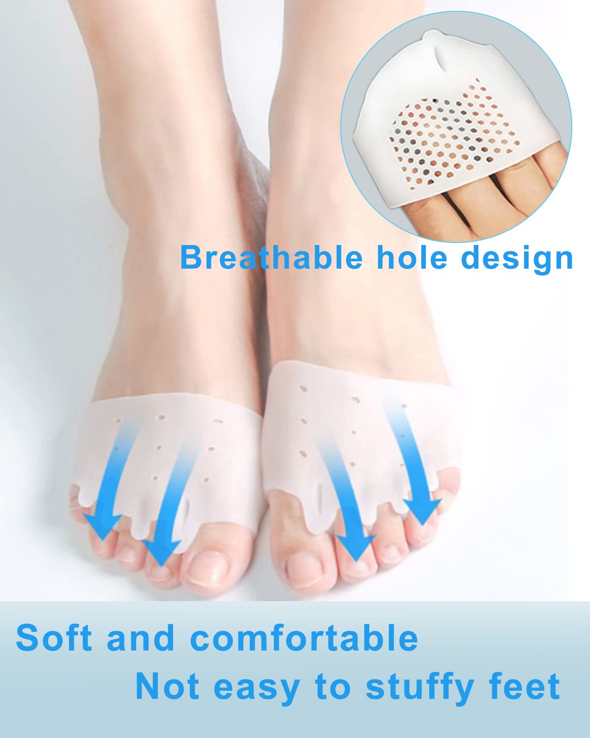 4 Pairs Metatarsal Gel Pads Toe Spacers Separators to Correct Bunions, Forefoot Pads, Hammertoe Corrector Big Toe Straighteners for Women Men Foot Pain Relief