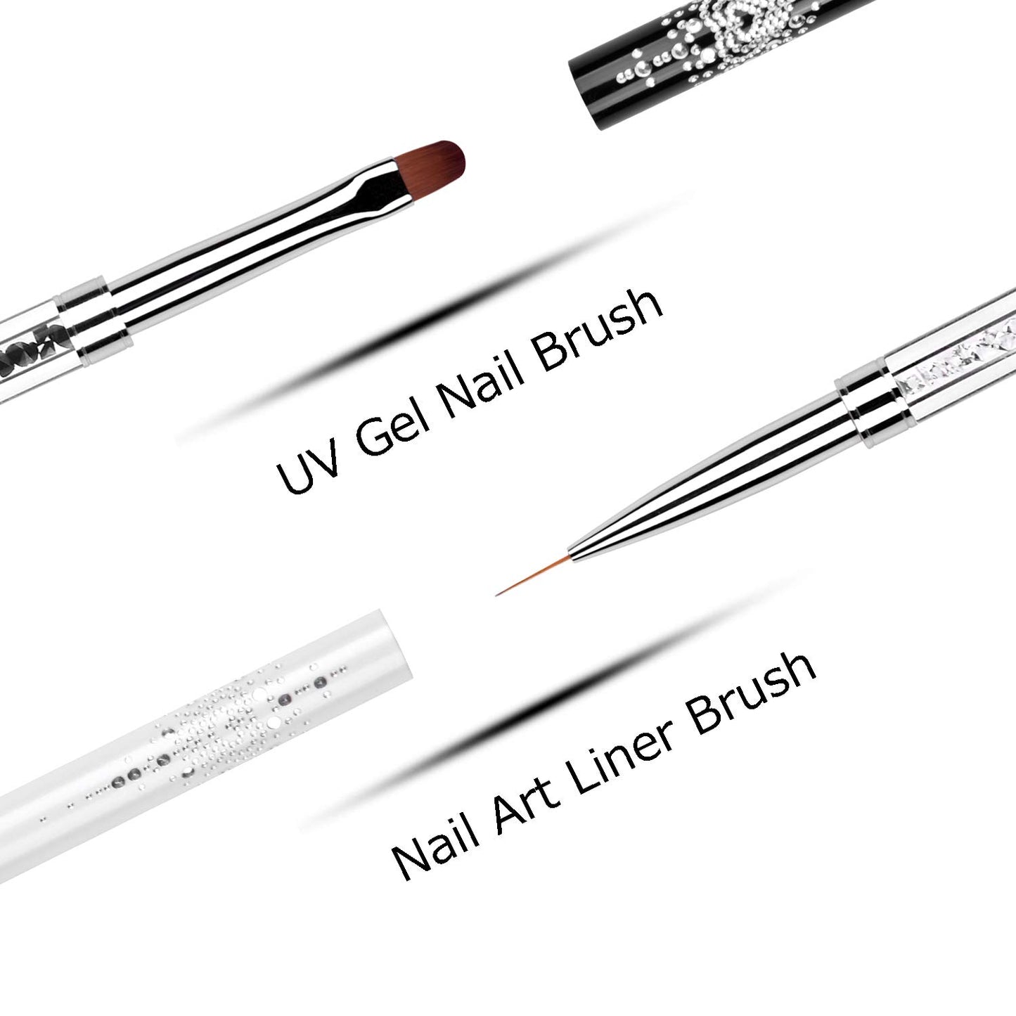 2Pcs Dual-ended Nail Design Brushes Rhinestone Handle UV Gel Nail Brush Set Professional Nail Art Tools