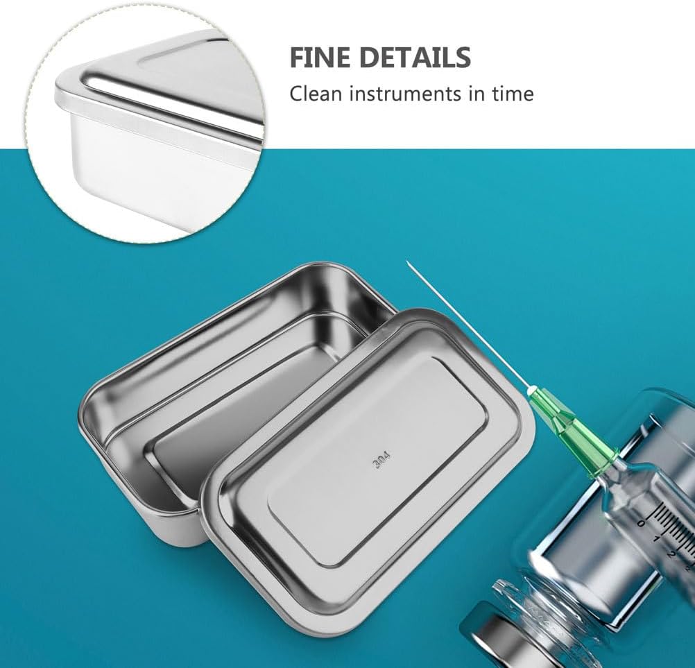 Baluue Stainless Steel Instruments Trays Organizer Holder with Lid Plate Trays Boxs, Sterilized Metal Box Organizer for Medical Lab Instrument Supplies 8 Inch