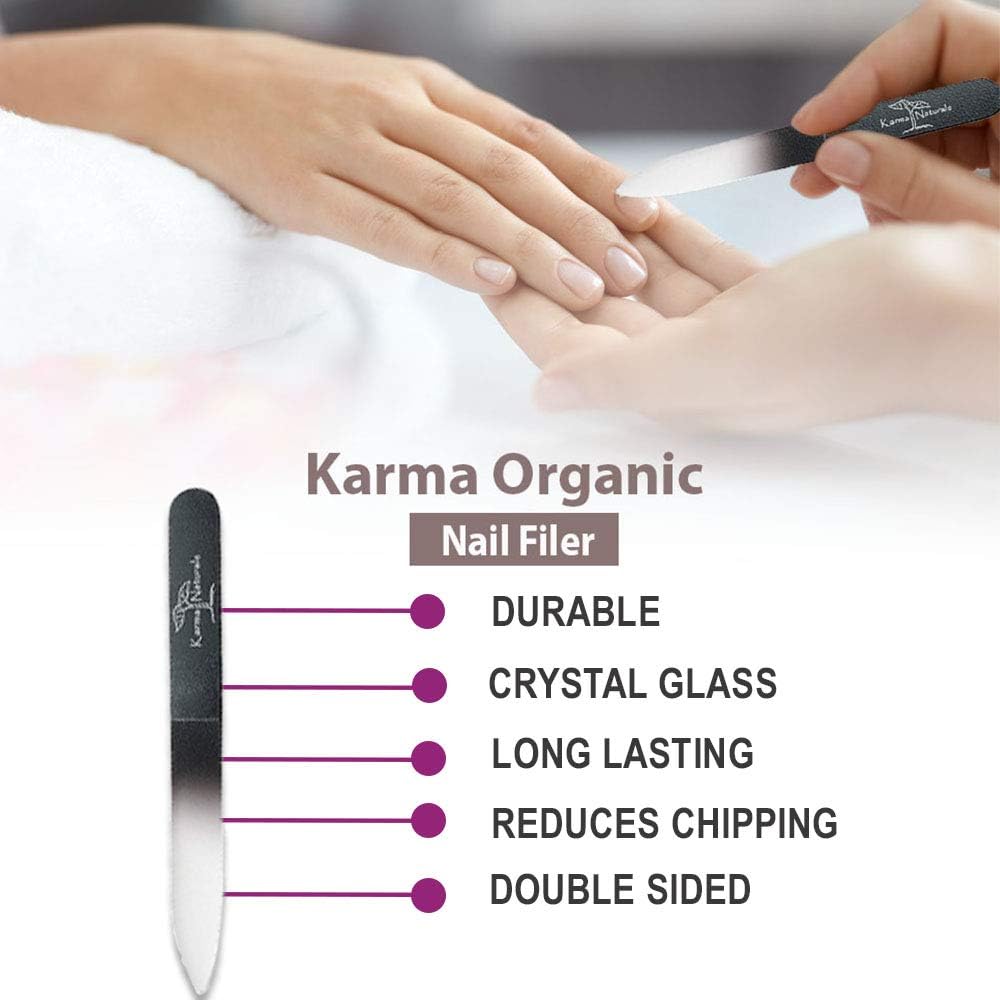 Karma Organic Double Sided Glass Nail File for Women - Professional Nail Buffer Glass Fingernail for Manicure Pedicure Nail Care - Smooth Finish Strengthens - Best for Natural Beautify Nails Set of 2