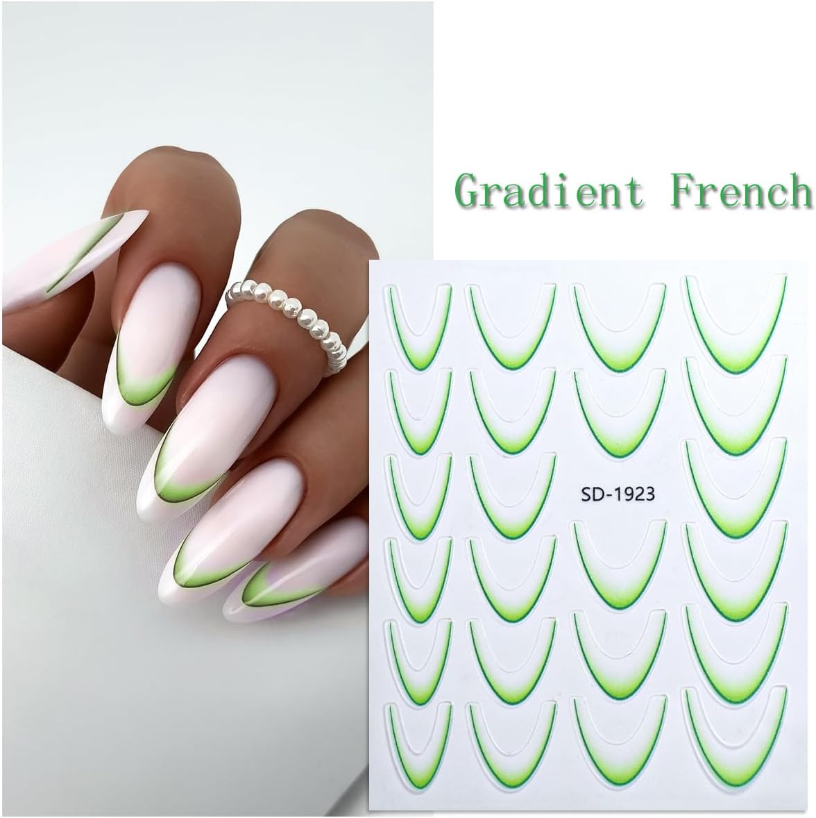 12Sheets Gradient French Line Nail Stickers, Colorful Stripes Line Transfer Decals Curved Lines Nail Art Designs Self-Adhesive Nail Tips Guides Fashion Nail Accessories Gel Polish Wraps Stencil Tools
