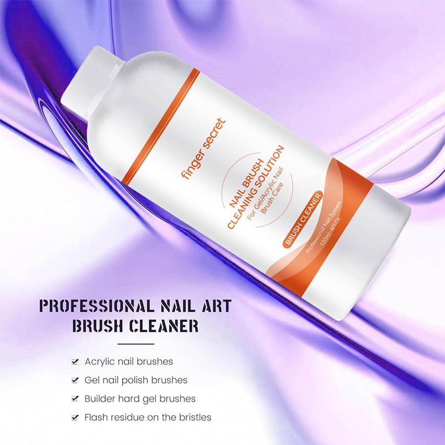 Nail Brush Cleaner Brush Cleaner 4fl.oz 120ml Remover Cleanser Clean and Care Acrylic Nail Brushes Gel Nail Polish Brushes Nail Brushes 50 cotton flakes crystal glass NailS Tech Supplies