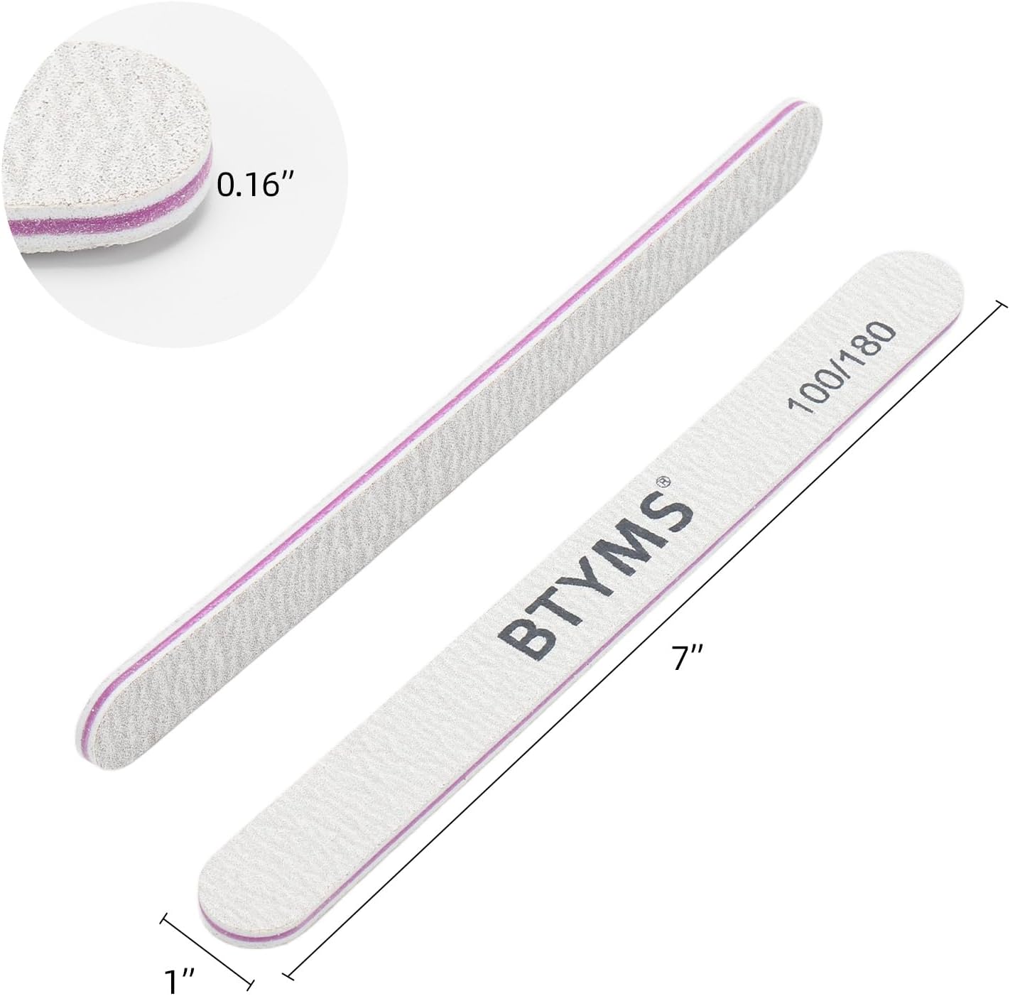 BTYMS 30Pcs 100/180 Grit Nail Files for Acrylic and Natural Nails，Double Sided Emery Board Nail Buffering Files