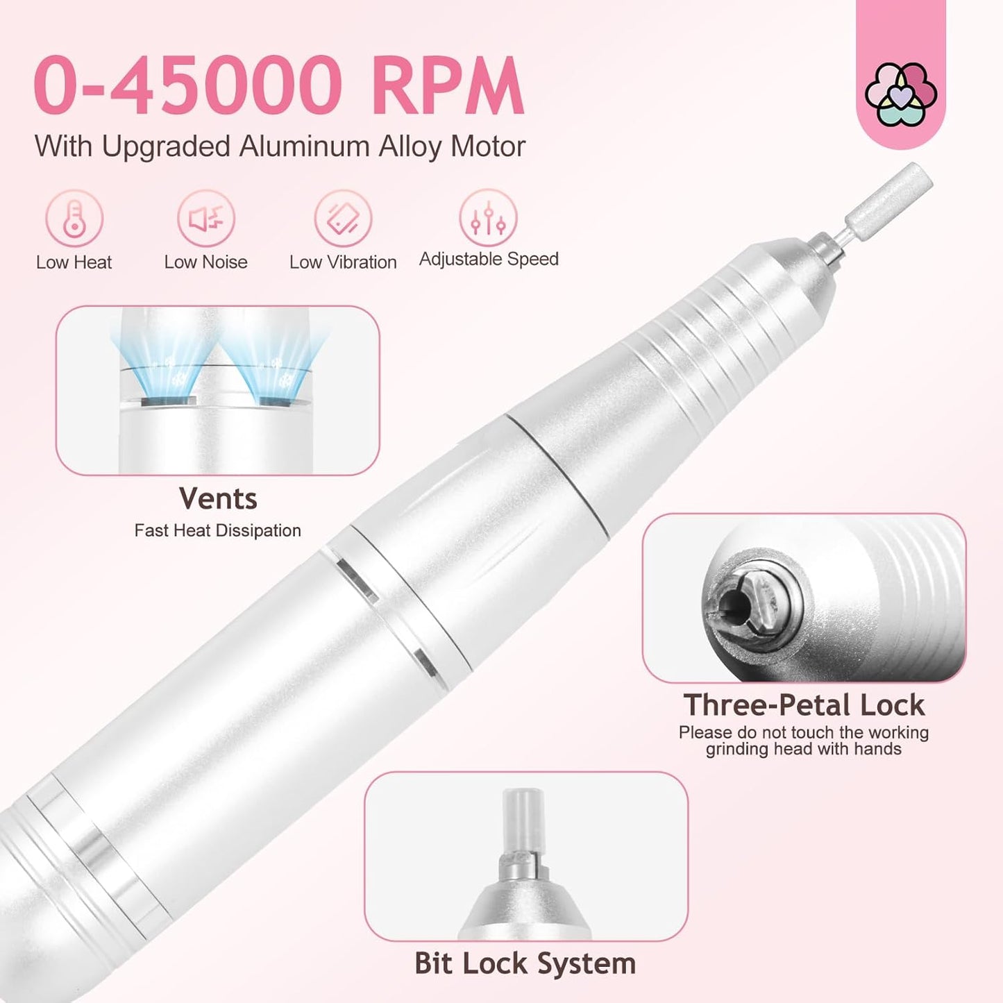SAVILAND Professional Nail Drill Kit: 45000RPM Portable Nail File Machine for Remove Acrylic Gel Nail Rechargeable 2000 mAh Electric Nail File for Nail Salon Manicure Pedicure at Home