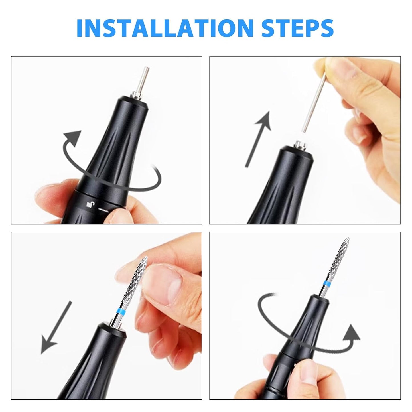 3/32" 5 in 1 Professional Carbide Nail Drill Bits Sets, 3 Pack Tungsten Safety Drill Bits Tech, Cuticle Bit Fast Remove for Manicurist Nail Salon Manicure Pedicure Gel Polishing (3 Shapes)