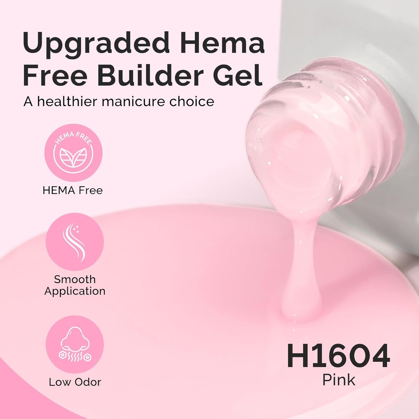 MelodySusie Hema Free Pink Builder Nail Gel for Nails Thickening, 0.5 Fl Oz, Soak Off UV Extension Gel, Nail Art Design Salon DIY Manicure at Home for Women H1604