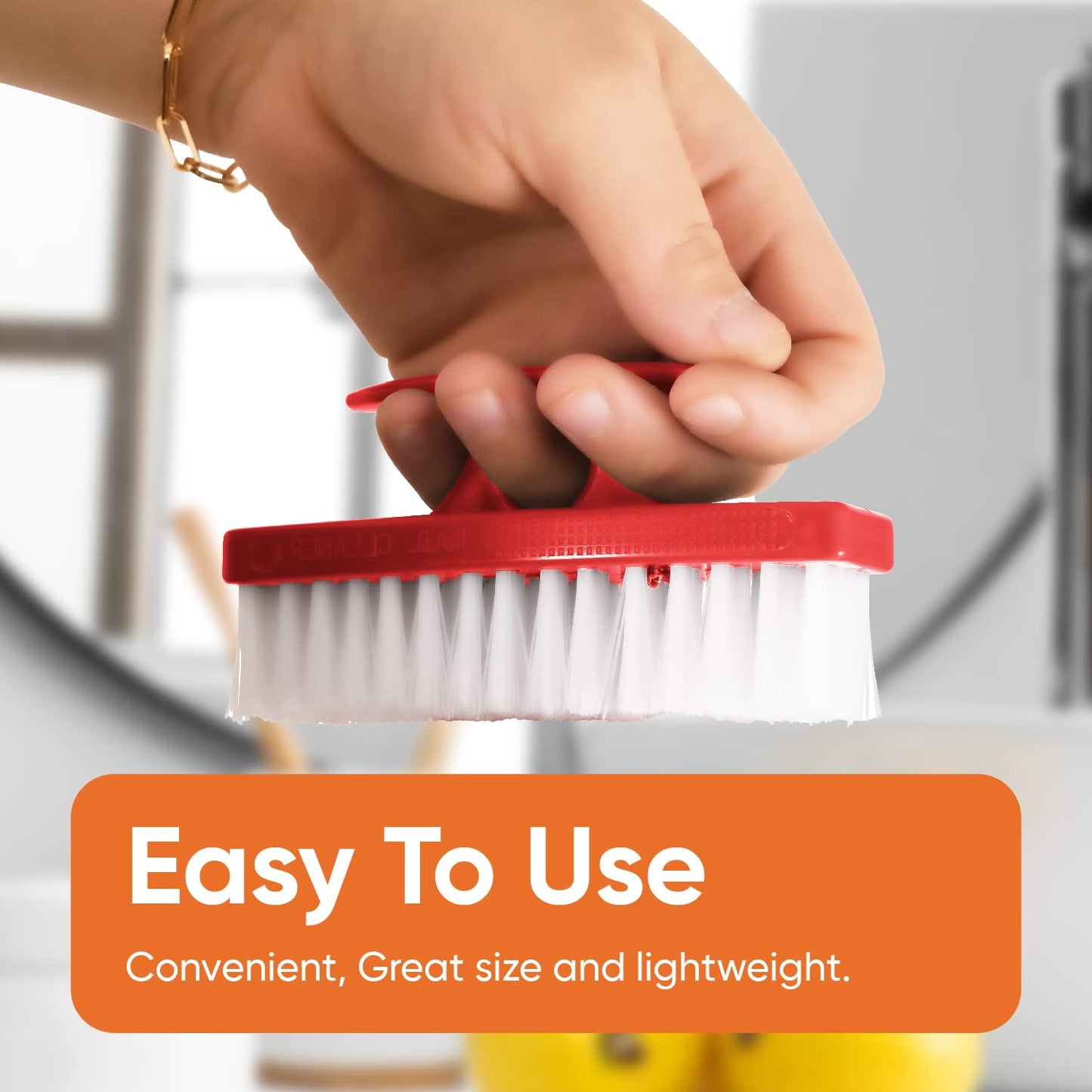 Superio Nail Brush Set (2 Pack) Cleaner with Handle - Durable Brush Scrubber to Clean Toes, Fingernails, Hand Scrubber All Surface Cleaning, Heavy Duty Scrub Brush Stiff Bristles, Easy to Hold (Red)