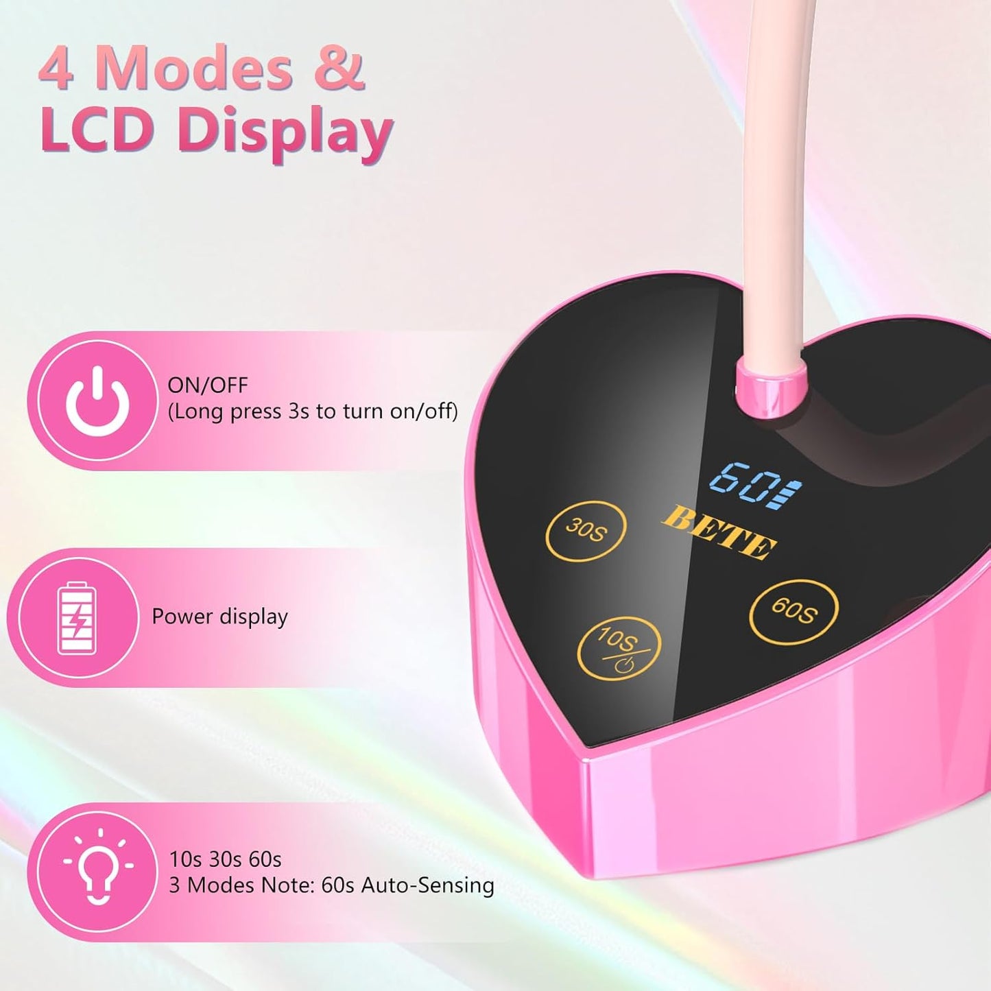 BETE Mini UV Nail Lamp Flash Cure Gel Nail Polish, 360° Foldable Gooseneck UV LED Nail Lamp with Smart Sensor, USB Portable Cordless 30W Rechargeable Nail Dryer with 3 Timers for Salon Home DIY