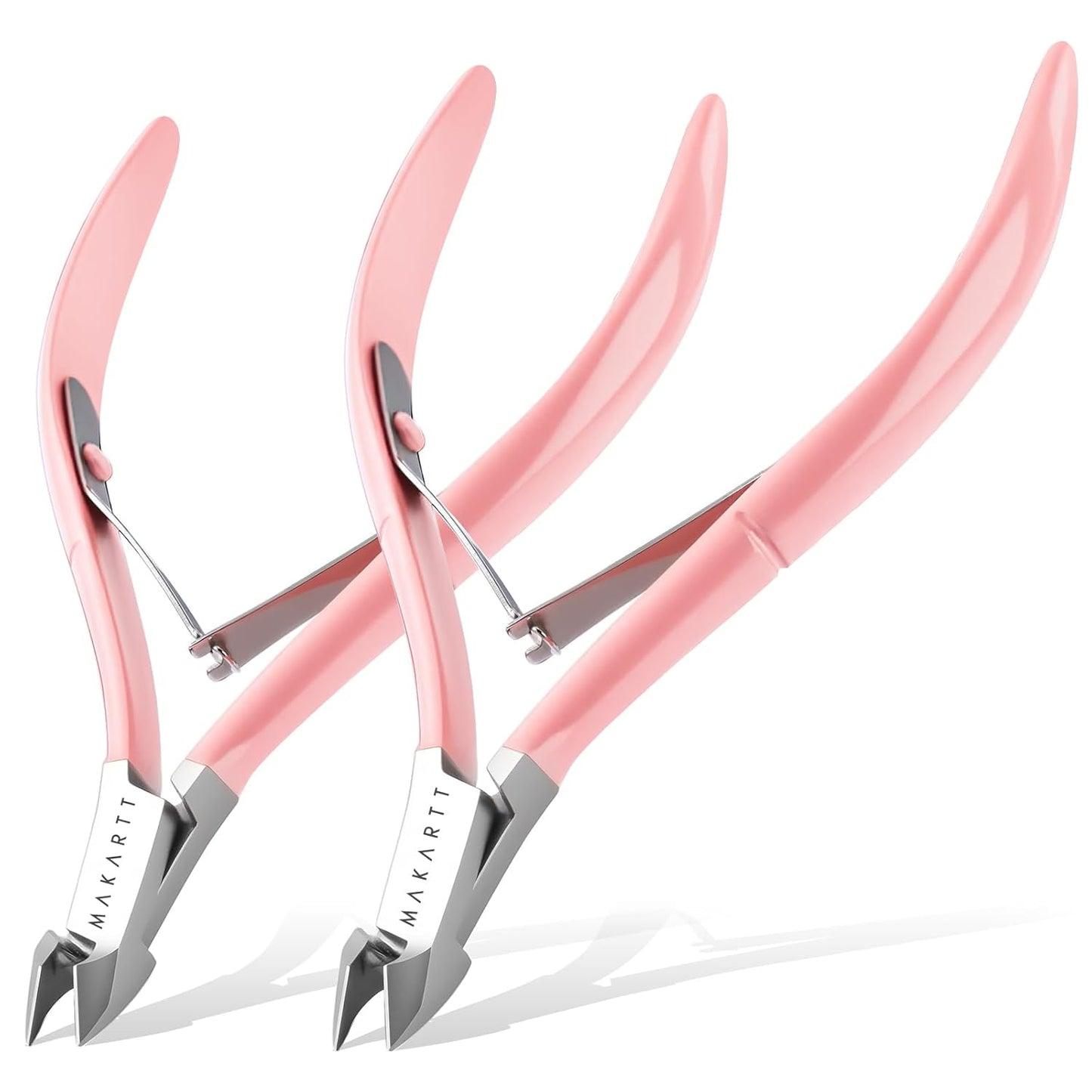 Makartt Cuticle Nippers - 7mm Blade Cuticle Trimmer with Dual Springs & Ergonomic Handle, Sharp Full Jaw Professional Nail Care Kit for Salon Home Use, Pink, 2 Pack