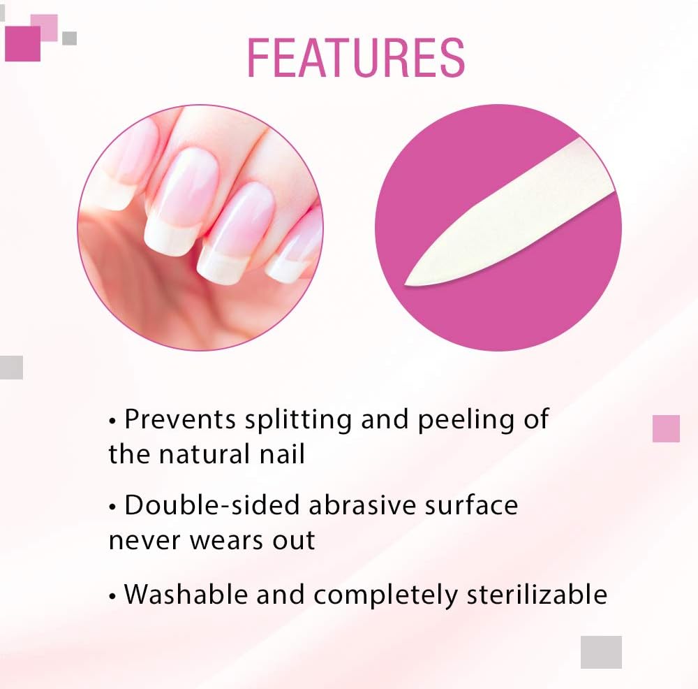 Nail Tek Crystal File - Glass Nail File with Case, Durable & Gentle for Natural Nails, Travel-Friendly Design, Fuchsia, Mini 3"
