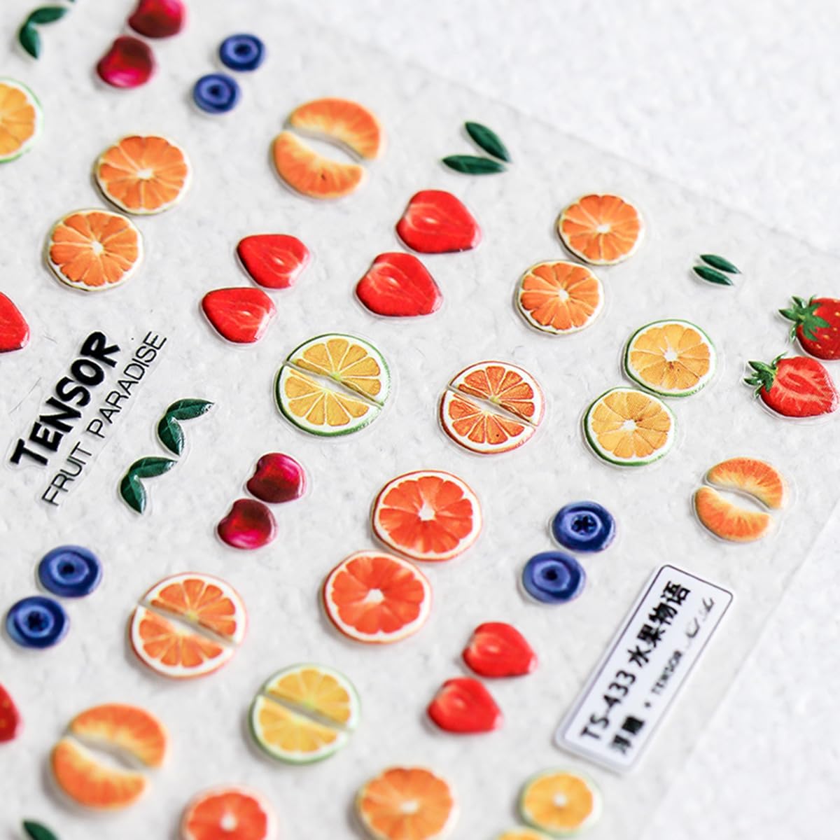 Summer Fruit Nail Art Stickers Decals 5D Embossed Fruit Nail Decals 1PCS Orange Lemon Strawberry Blueberry Summer Nails Design Engraved Stickers Manicure Nail Art Supplies for Women Nail Decorations
