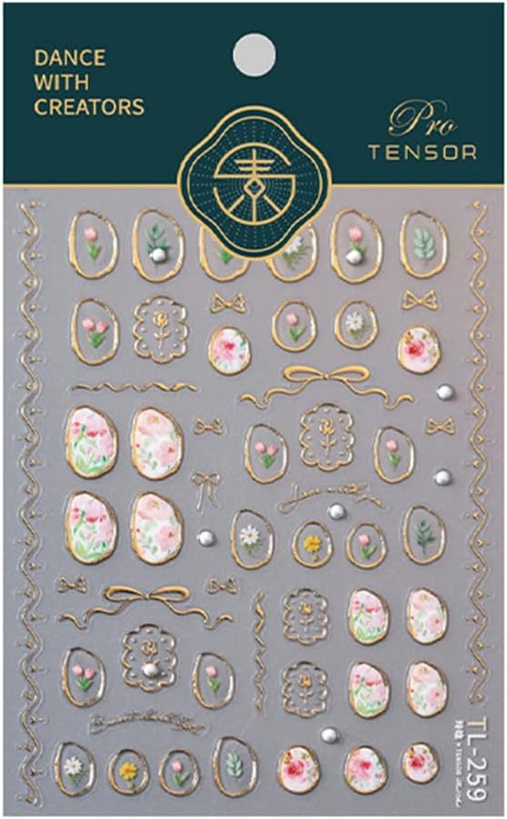 Flower Nail Art Stickers 5D Embossed Nail Stickers Tulip and Gold Hollow Nail Decals for Nails Art Designs Self-Adhesive Nail Art Supplies for Women Girls Summer DIY Manicure