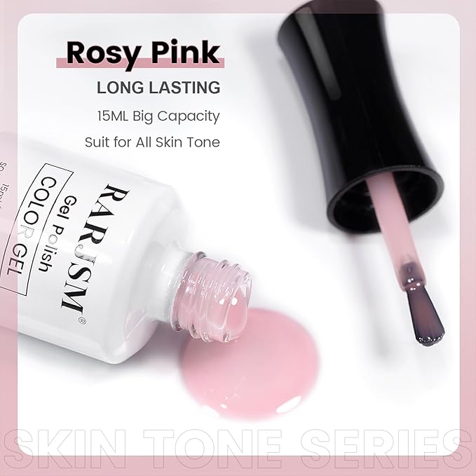 RARJSM Nude Rosy Pink Gel Nail Polish Soft Jelly Neutral Skin Tone Sheer Milky Creamy Nudegel 1PC 15ml Single Bottle Transparent French Manicure Soak off UV LED Cured for Home Salon DIY
