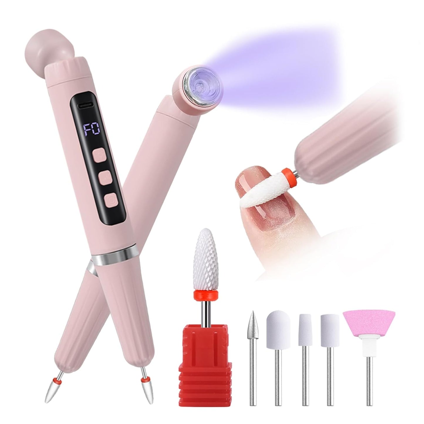 Cordless Nail Drill Electric Nail File with UV Light,Portable Professional Rechargeable Electric Nail Grinder Machine for Thick Nails,Acrylic Gel Nails & Natural Nails,for Home & Travel