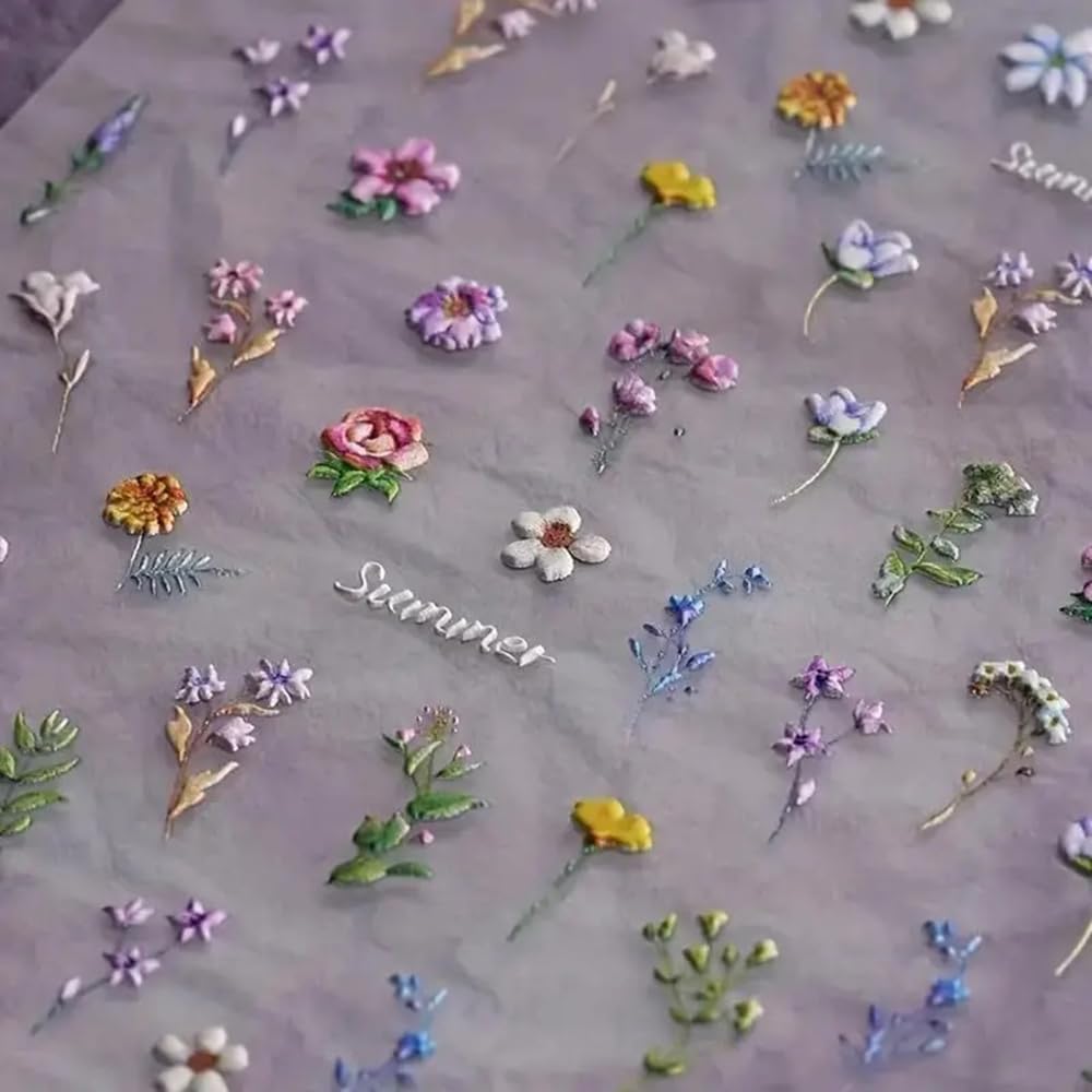 1Pcs Little Wild Flower Nail Stickers Small Daisy Nail Decals 5D Embossed Wildflower Nail Art Stickers Spring Summer Pink Yellow Blue White Green Flower Design Nail Art Decoration for Women Girls Kids