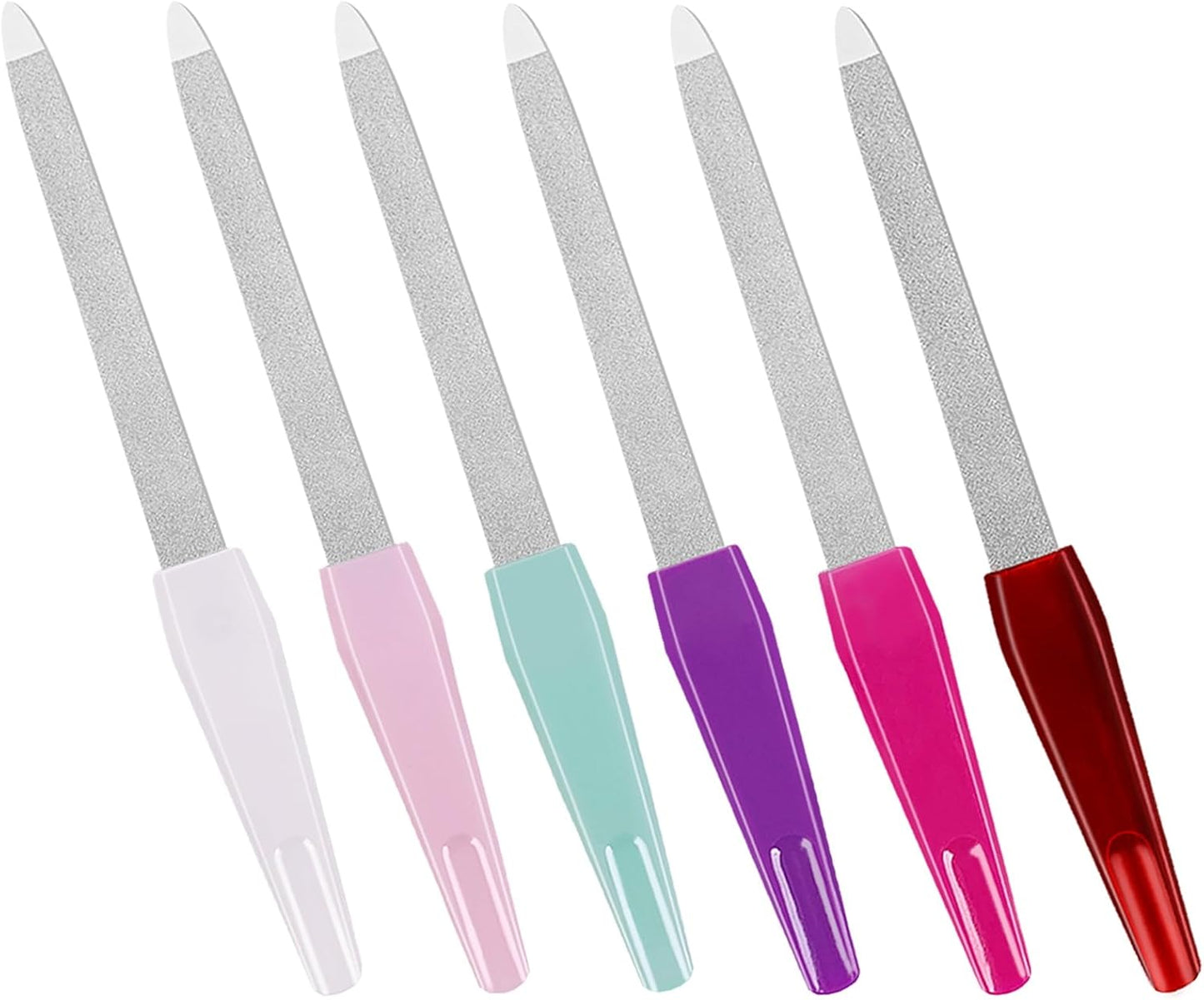 Nail Files for Natural Nails (6 PCs), Sword Metal Nail Files Made of Stainless Steel with Non Slip Handle, Double Sided Fingernail Files Sapphire Grit for Natural Nails Toenail Color Mix