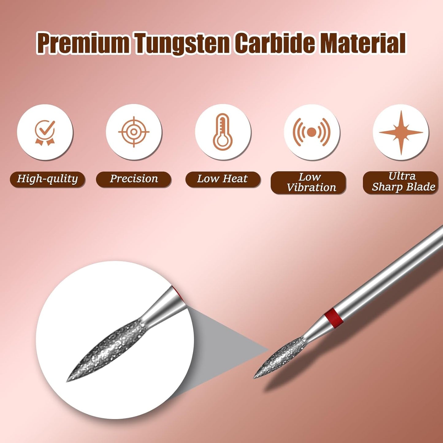 2mm Flame Shape Cuticle Clean Nail Drill Bit 3/32'', Professional Safety Carbide Diamond Under Nail Cleaner for Cuticle Dead Skin Nail Prepare, Two Way Rotate, Manicure Salon Supply (Sliver, Fine)