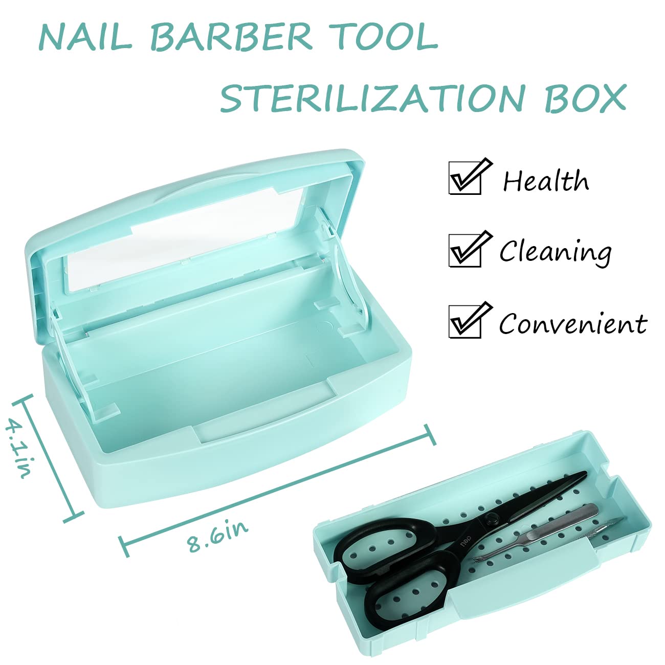 Gusnilo Barbicide Disinfectant Box Nail Art Tools Sanitizing Tray Disinfectant Container Nail Tool Sterilizer Box Plastic Clean Sterilizer Box Storage Organizer for Nail Manicure Tool (Light Green)