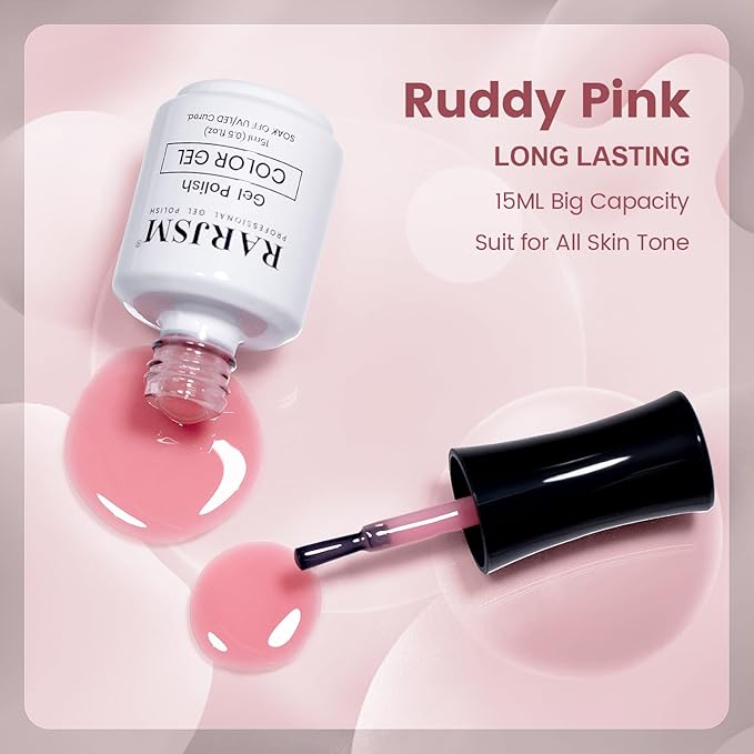RARJSM Nude Gel Nail Polish Ruddy Pink Neutral Skin Tone Color Sheer Ice Blush Red Pink Jelly Transparent Nail Gel Polish 15ml Single Bottle Soak off UV LED Cured for Home Salon DIY French Manicure