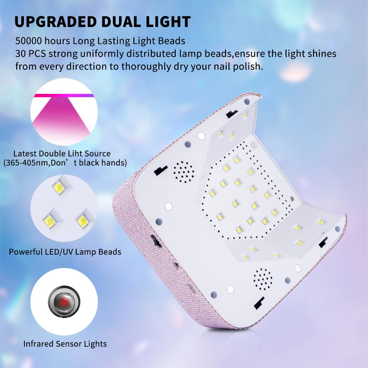 Cordless UV LED Nail Lamp,72W Rechargeable Nail Dryer Gel Polish Light with Large LCD Display,Rechargeable Nail Curing Lamp for Salon & Home (Pearl Pink)
