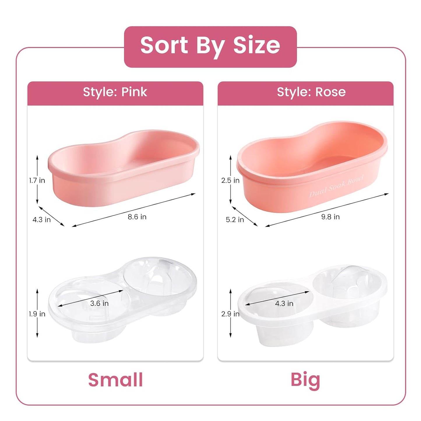 Dual Nail Soaking Bowl Acetone Proof: 2-in-1 Dip Powder Gel Nail Polish Remover Soak off Bowl for Women - Time-Saving Acrylic Nail Remover Kit for Home Salon (Big Size, Rose)