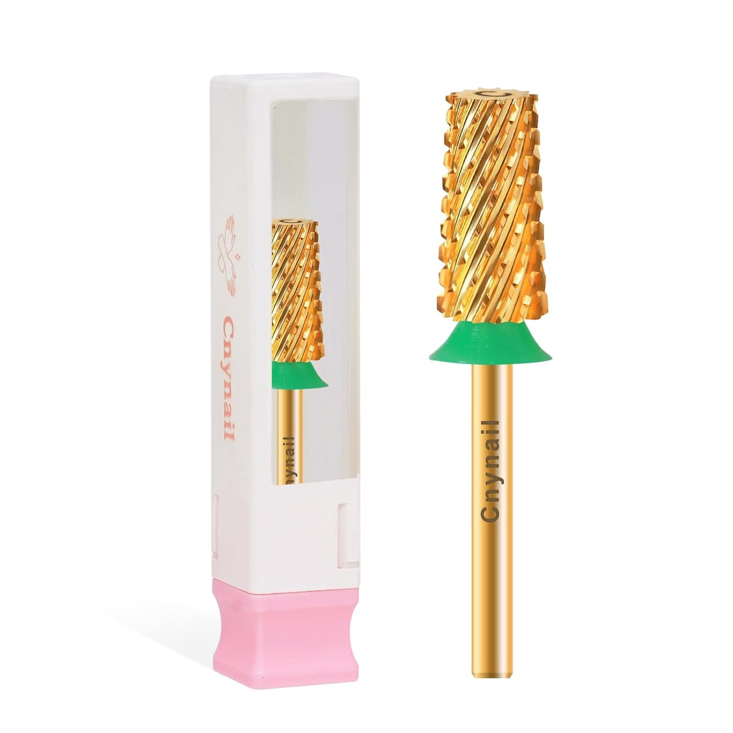 3/32" Large Tapered Barrel Flat Bit Tungsten Carbide Nail Drill Bit Safety Bit for Gel & Acrylic Removal, 2- Way Rotating Efile Tip, Salon Electric File Accessory (C Girt, Gold)