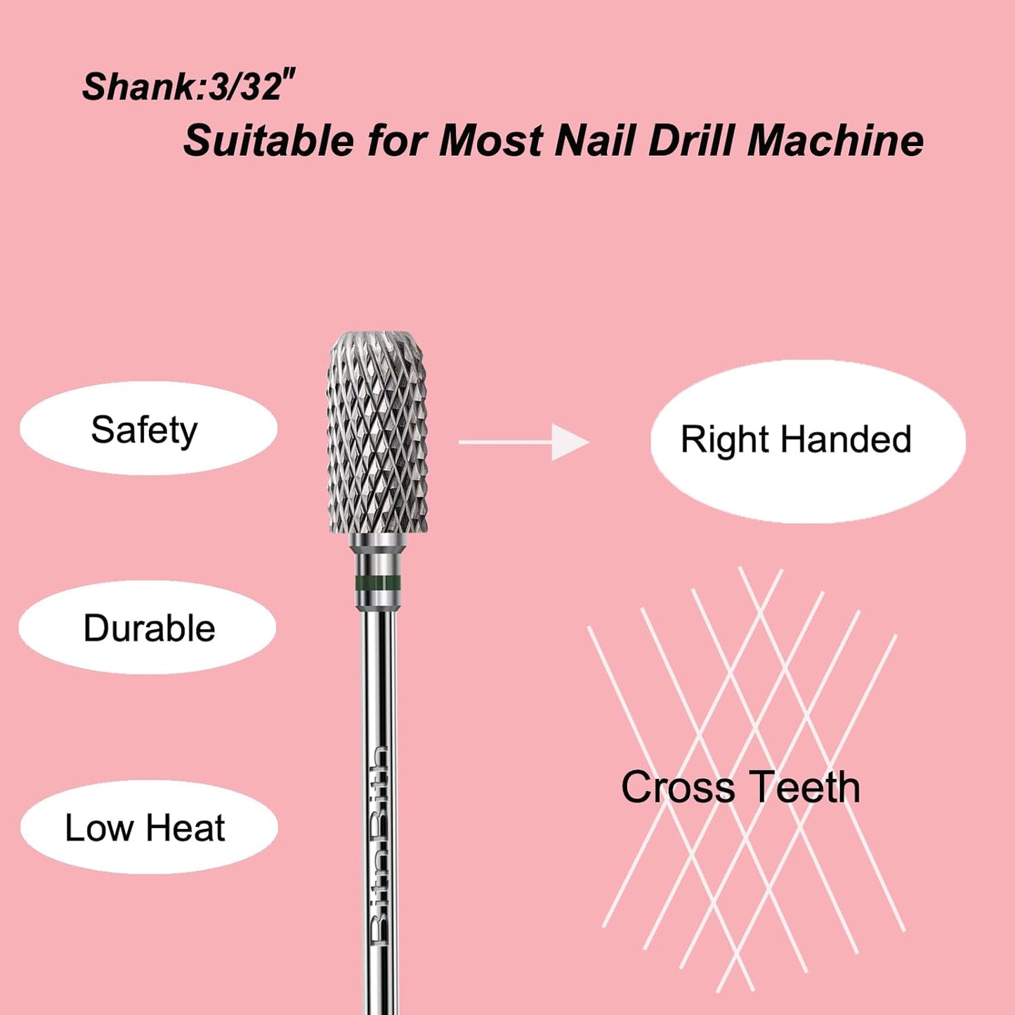 Nail Drill Bit 3/32”, Fast Remove for Acrylic or Hard Gel,Barrel Nail File Carbide Bit for Nail Cuticle Gel Dipping Powder Polishing, Professional Manicure Pedicure Nail Art Tool,Coarse