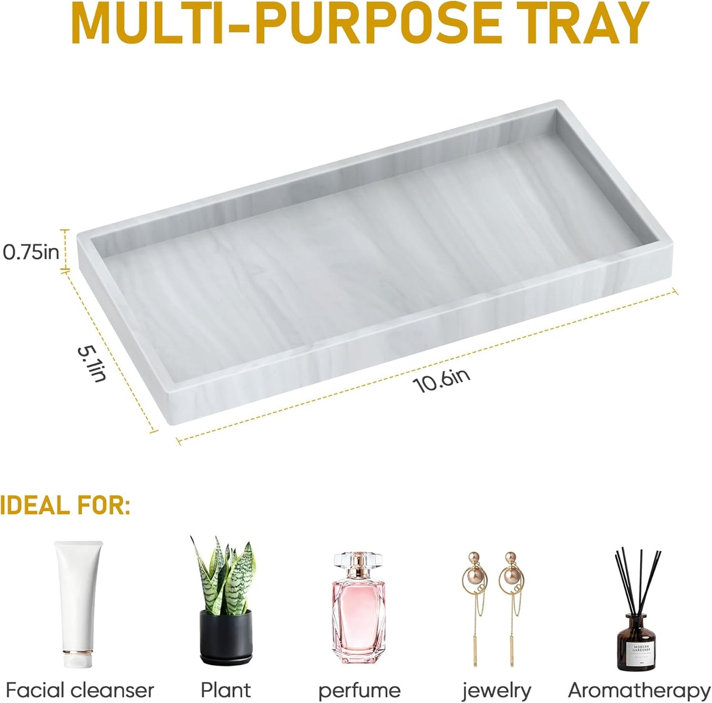 Silicone Bathroom Tray,Shatterproof Bathroom Vanity Tray,High-Grade Silicone Durable Rectangle Tray for Bathroom Trays for Counter Soap Dispenser Tray-Large 10.6 * 5.1 in