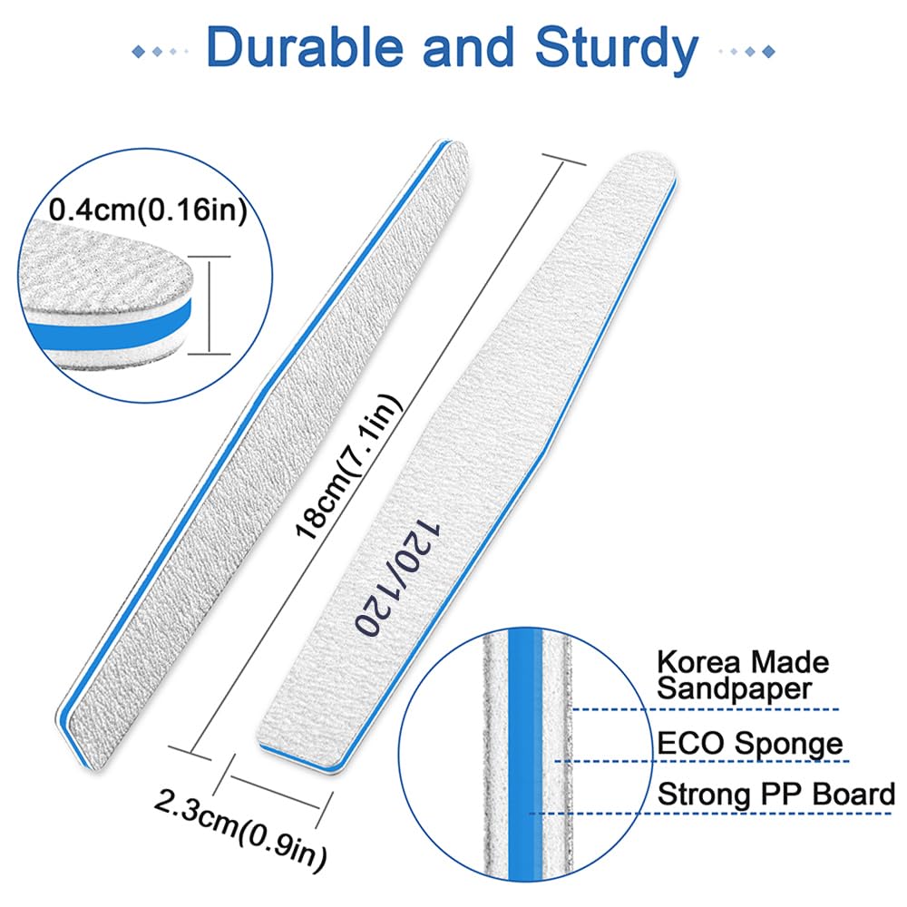120/120 Grit, 12pcs Nail File for Poly Nail Extension Gel Emery Boards, for Acrylic Nails Coarse for False Nails Manicure Pedicure Tools for Home Salon