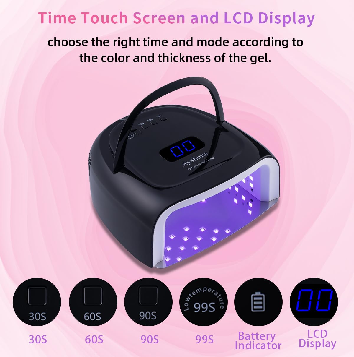 Rechargeable LED Gel Nail Lamp, 60W Cordless UV Led Nail Light with Lifting Handle Touch Sensor LCD Screen (Black)