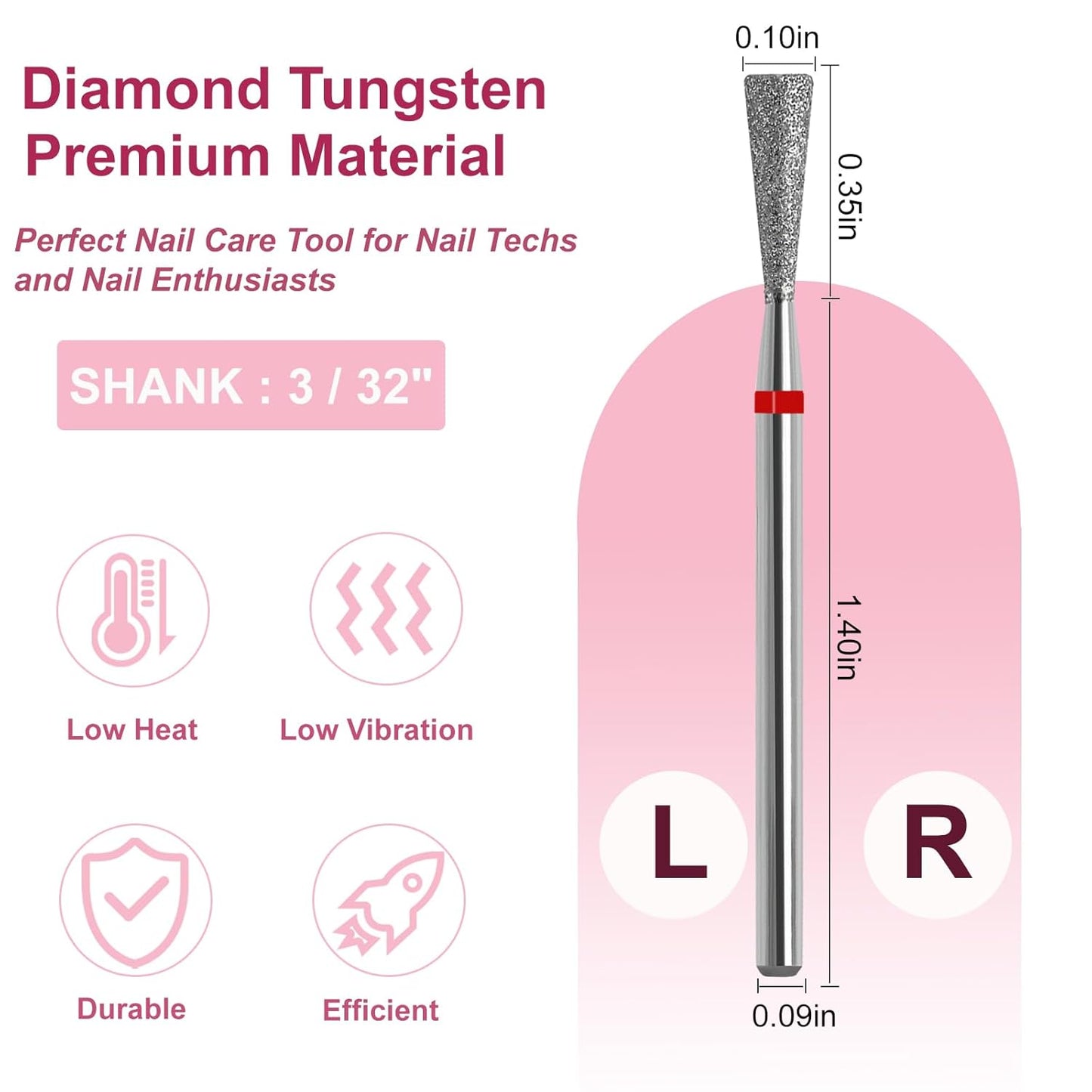 Cuticle Nail Drill Bit, 3/32'' Professional Safety Diamond Under Nail Cleaner for Cuticle Dead Skin Nail Prepare, Beginners Bits, Experienced Tech, Inverted Tapered (Fine)