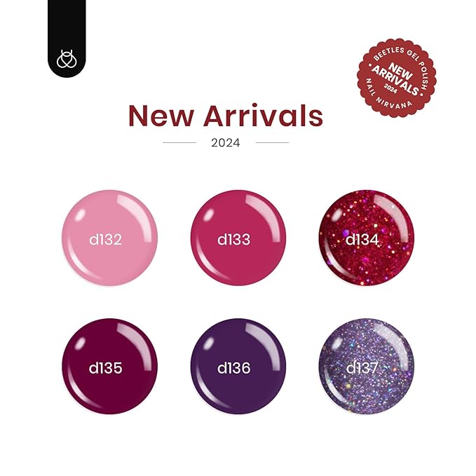 Beetles Gel Nail Polish, 6 Colors Peach Pink Purple Burgundy Red Plum Glitter Gel Polish Ruby Sonatas Collection, Soak Off Uv Lamp Cured Nail Art Design Fall Nails for Women DIY Manicure
