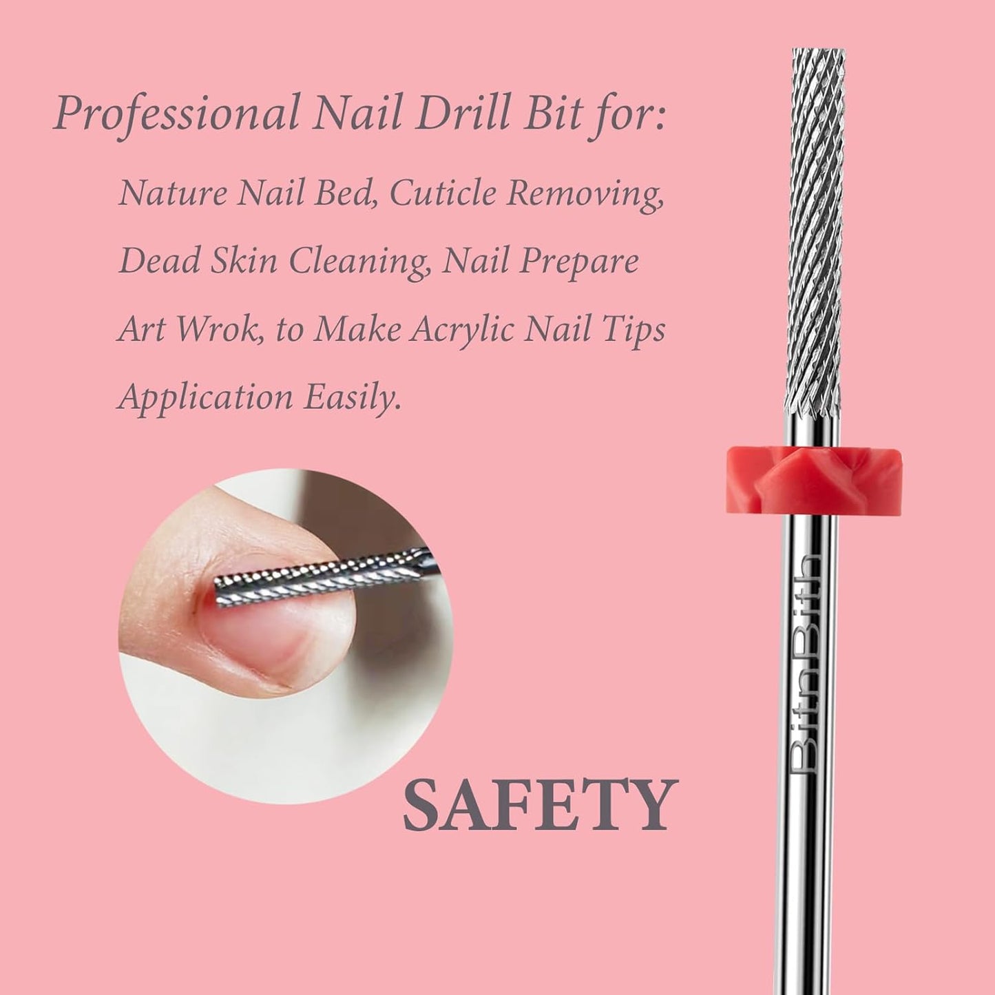 Nail Drill Bits Safety Cuticle Nail Buffer Bit 3/32",Tungsten Carbide Professional Drill Bit for Nail Prepare Nail Bed File Dead Skin Cleaning,Manicure 2-Way Rotate For Nail Home Salon,Fine
