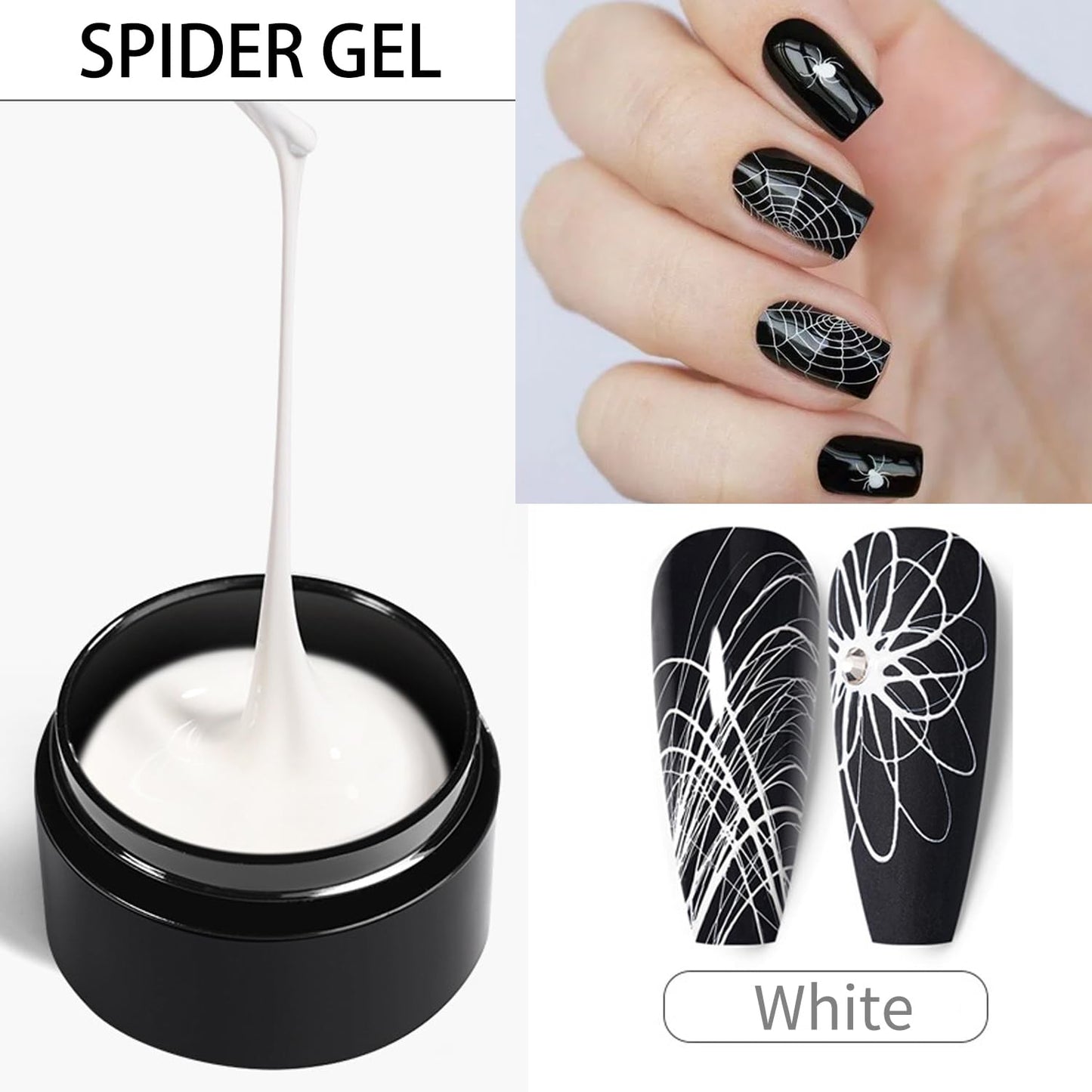 5g/0.18oz Spider Gel Kit for Nails, Spider Design for Art Wire Drawing Nail Gel for Line with Brushes for Nail Art (White Silvery)