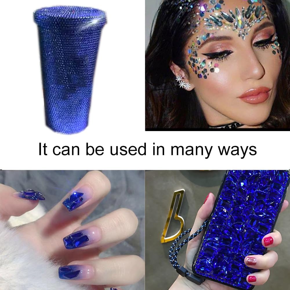 2680Pcs Royal Blue Nail Rhinestones Gems, 120pcs Multishapes Navy Blue Glass Big Nails Gem Stones with Bling Flatback Round Beads, Clear Diamond Rhinestone for DIY Face Eyes Makeup Crafts Decoration