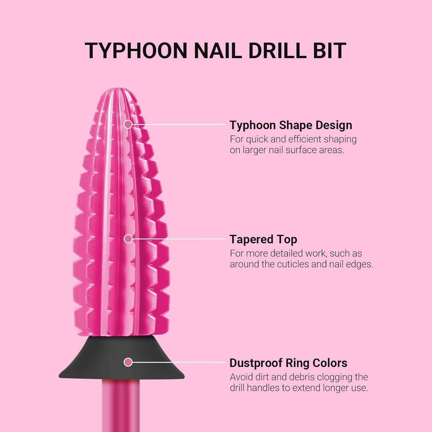 MelodySusie Typhoon Nail Drill Bits, 3/32'' Carbide Tungsten Multi-function Bits, Fast Remove Acrylic or Hard Gel for Manicure Pedicure Salon Professional or Beginner, Pink Blossom, XC