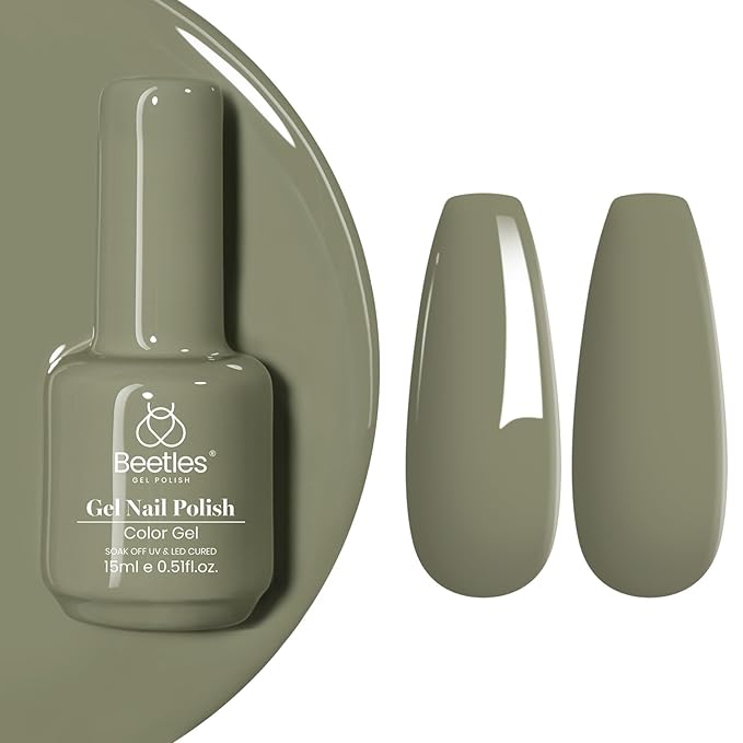 Beetles Green Gel Nail Polish, 1Pcs 15ML Dark Green Color Nails Fall Winter Cecilia Sage Gel Polish Uv Nail Lamp Cured Manicure Salon DIY Nails Art