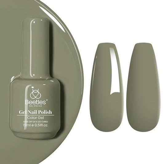 Beetles Green Gel Nail Polish, 1Pcs 15ML Dark Green Color Nails Fall Winter Cecilia Sage Gel Polish Uv Nail Lamp Cured Manicure Salon DIY Nails Art